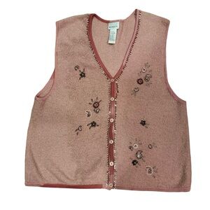 Vintage Koret 1990s sweater vest wool blend sequins beads size medium pink blush